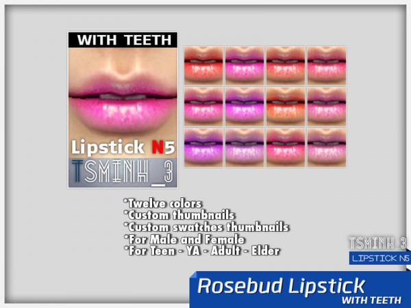  The Sims Resource: Rosebud Lipstick with teeth by Tsminh 3