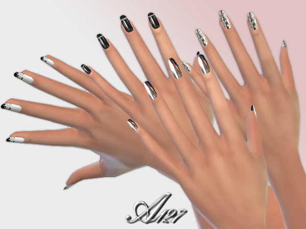  The Sims Resource: Black and White Nail Art by Altea127