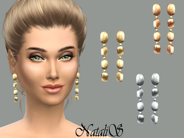 The Sims Resource: Brushed metal drop earrings by NataliS