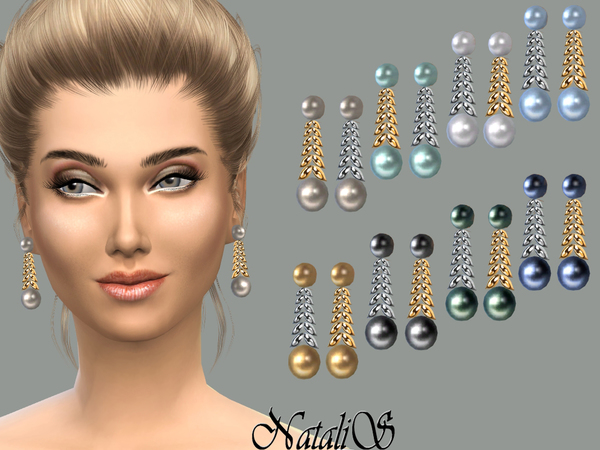  The Sims Resource: Spike and pearl drop earrings by NataliS