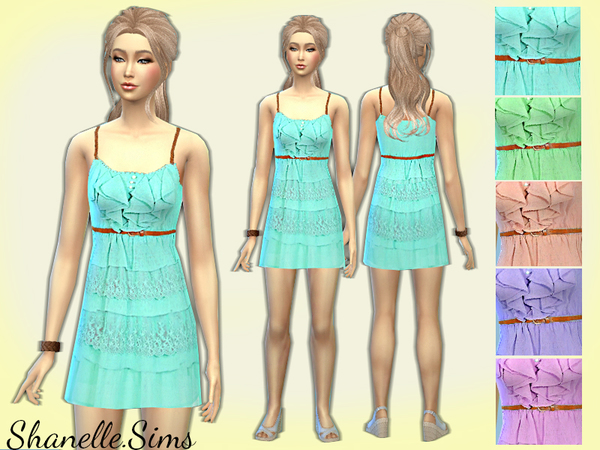  The Sims Resource: Belted Ruffle Dress by shanelle.sims