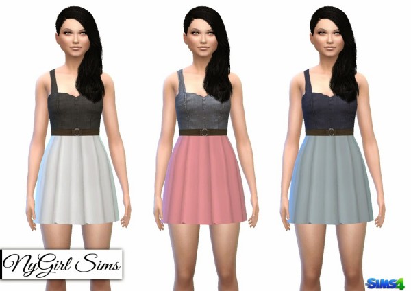  NY Girl Sims: Floral Belted Denim Tank Dress