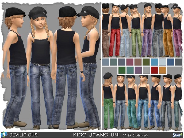  The Sims Resource: Kids Uni Jeans 16 color by Devilicious