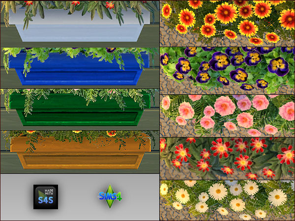  Arte Della Vita: 4 different colored plant pots with 5 different flowers