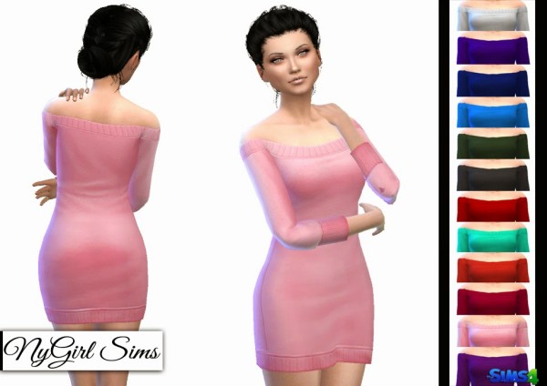 NY Girl Sims: Off Shoulder Sweater mini dress