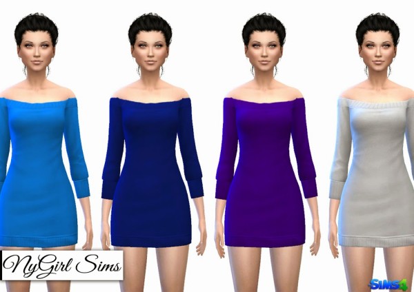  NY Girl Sims: Off Shoulder Sweater mini dress