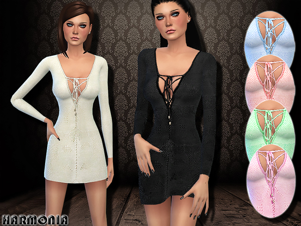 The Sims Resource: Textured Dress with Lace Up Front by Harmonia