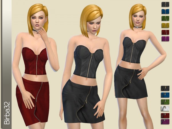  The Sims Resource: Leather Top and Skirt with zip by Birba32