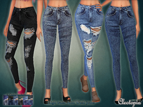  The Sims Resource: Set30   High Waist Acid Wash Jeans Set by Cleotopia
