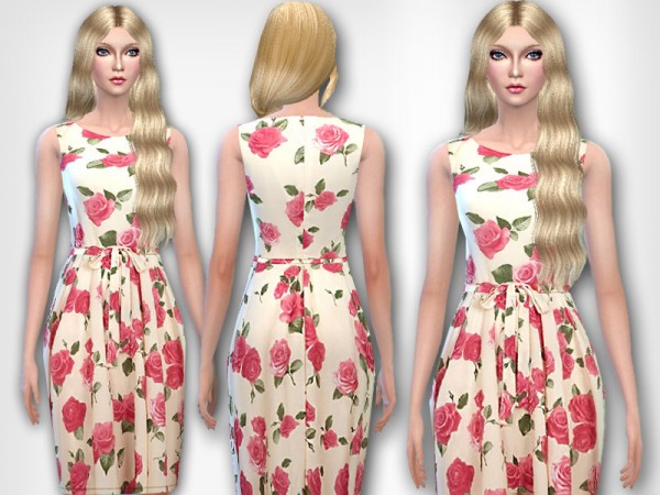  The Sims Resource: London Roses Printed Dress by Pinkzombiecupcake