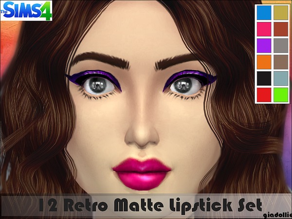  The Sims Resource: 12 Retro Matte Lipstick Set by  giadollie