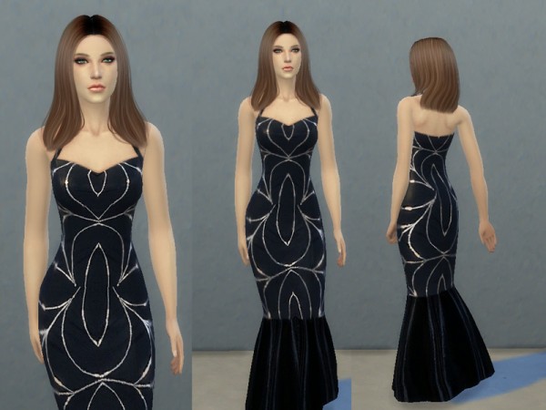  The Sims Resource: Black Mermaid Dress by Tatyana Name