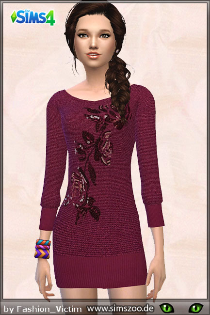 Blackys Sims 4 Zoo: Knit dress with rose application by Fashion Victim