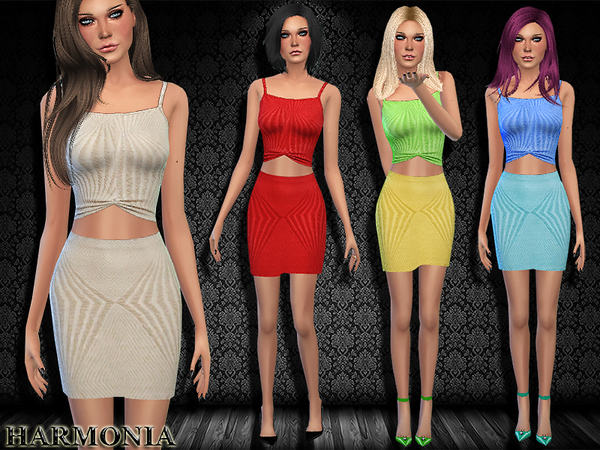  The Sims Resource: Gathered Two Piece Bodycon dress by Harmonia