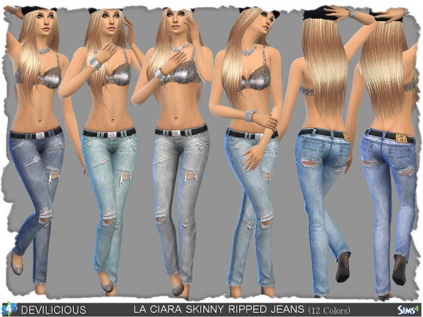  The Sims Resource: La Ciara Skinny Ripped Jeans (12 Colors) by Devilicious