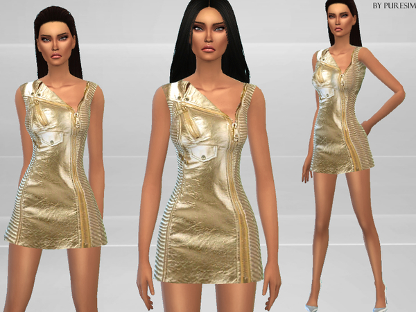  The Sims Resource: Gold Biker Dress by PureSim