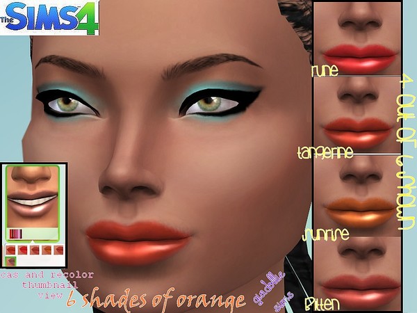  The Sims Resource: 6 Shades of Orange Lipstick by Giadollie6