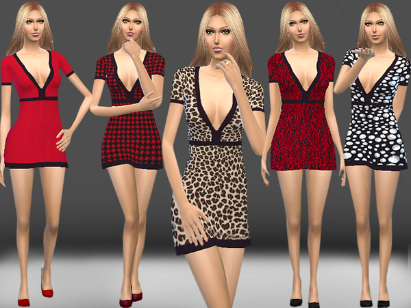  The Sims Resource: Deep V Neck Dress by Melisa Inci