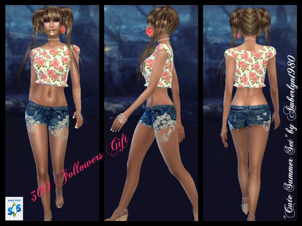  Amberlyn Designs Sims: 300 followers gift   flower Jeans/Lace Set