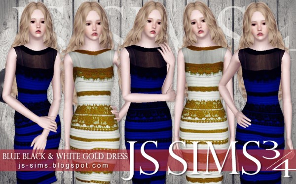  JS Sims 4: Blue Black & White Gold Dress