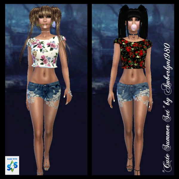  Amberlyn Designs Sims: 300 followers gift   flower Jeans/Lace Set