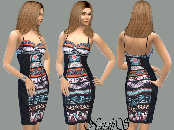  The Sims Resource: Printed panel bustier dress by NataliS