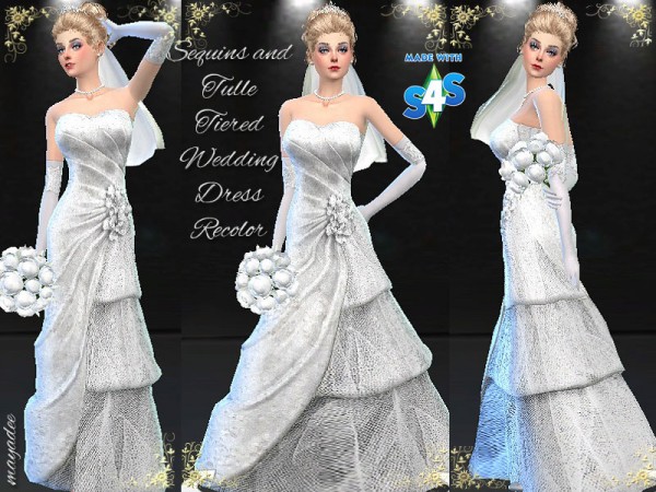  Mod The Sims: Sequins and Tulle Tiered Wedding Dress by mayasims