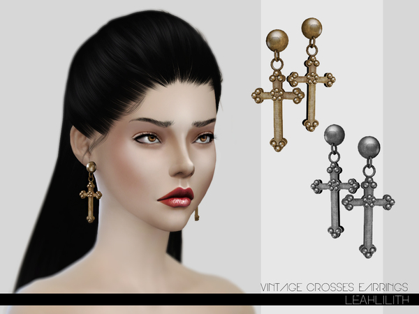  The Sims Resource: Vintage Crosses Earrings by  LeahLillith