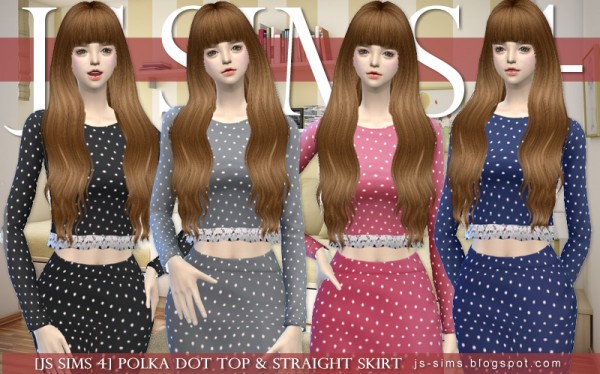  JS Sims 4: Polka Dot Top & Straight Skirt