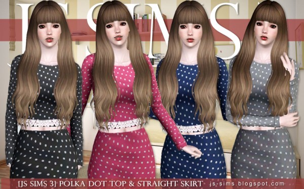  JS Sims 4: Polka Dot Top & Straight Skirt