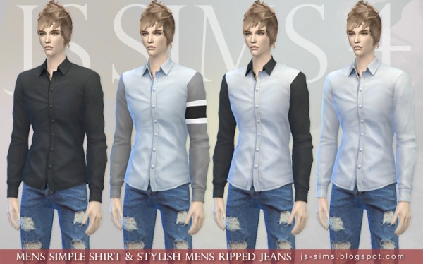  JS Sims 4: Mens Simple Shirt & Stylish Mens Ripped Jeans
