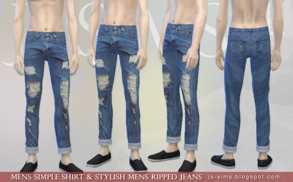  JS Sims 4: Mens Simple Shirt & Stylish Mens Ripped Jeans