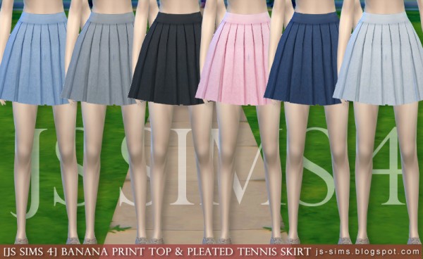 JS Sims 4: Banana Print Top & Pleated Tennis Skirt