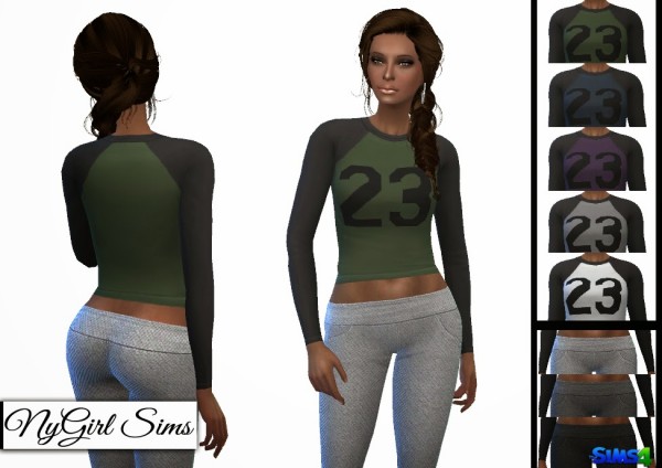  NY Girl Sims: Long Sleeve Cropped Jersey Tee and Textured Jogging Legging