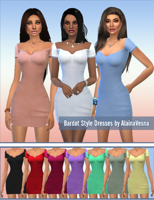  Alaina Vesna: Bardot Style Dresses in 10 colors