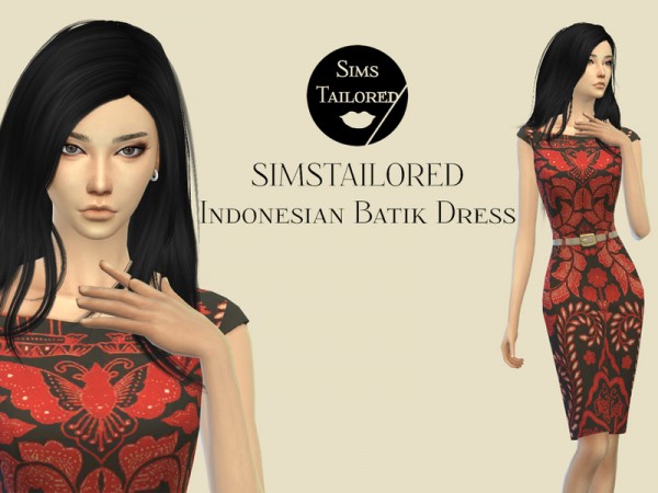  The Sims Resource: Indonesian Batik Dress by Simstailored