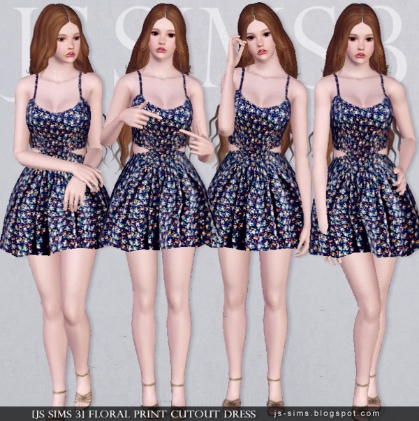 JS Sims 4: Floral Print Cutout Dress