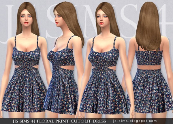 JS Sims 4: Floral Print Cutout Dress