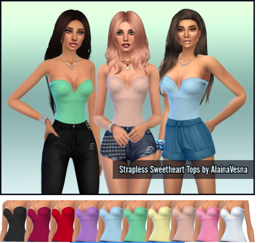  Alaina Vesna: Strapless Sweetheart Tops in 10 Colours