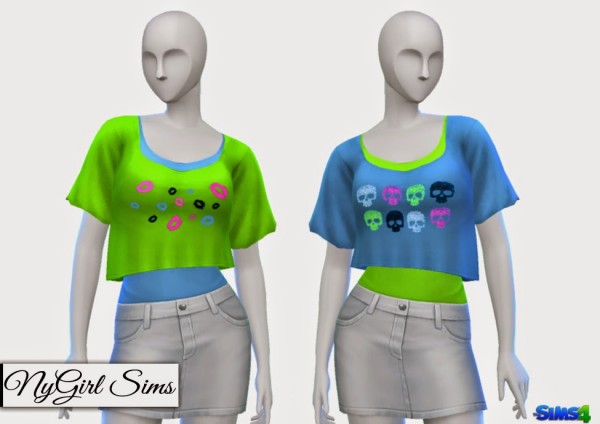  NY Girl Sims: Skull and Lips Crop Tee with Tank