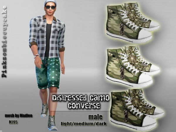 The Sims Resource: Distressed Camo Converse by Pinkzombiecupcake