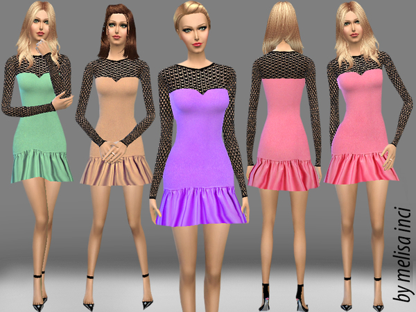  The Sims Resource: Frilled Strapless Lace Detail Mini Dress by MelisaInci
