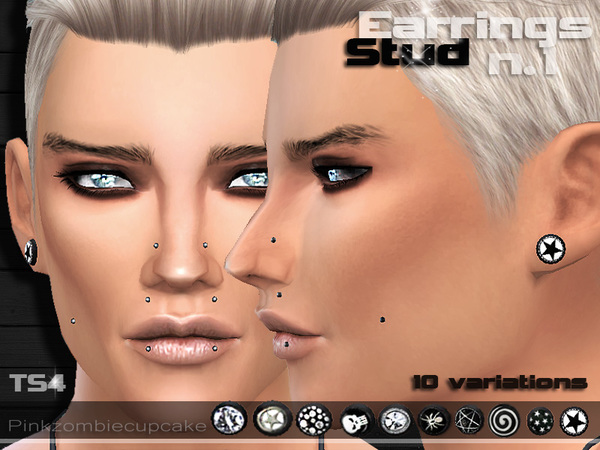  The Sims Resource: Stud Earrings n1  by Pinkzombiecupcake