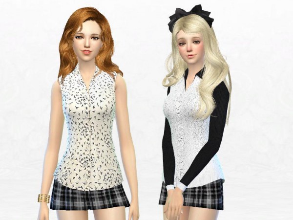  The Sims Resource: Button Back Blouse & Ivory Belted Prom Dress by Sakura Phan