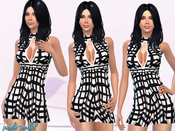  The Sims Resource: Short Checkered Print Halter Dress by Paulo Paulol