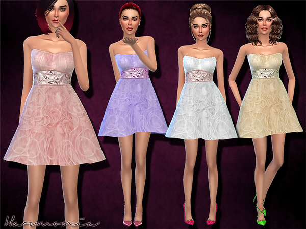  The Sims Resource: Embellished Short Tulle Prom Dress by Harmonia