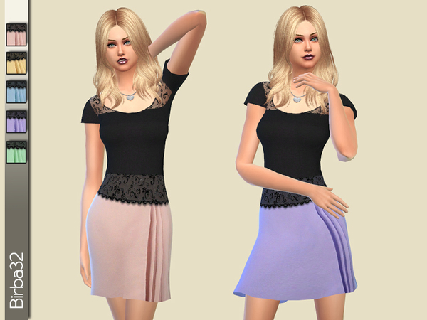  The Sims Resource: Pastel and Black Spring Dress by Birba32