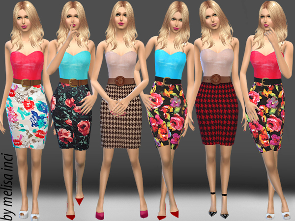  The Sims Resource: Floral Print Contrast Dress by Melisa Inci