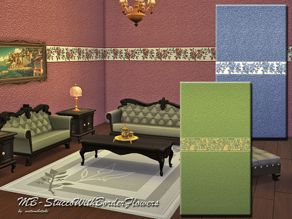  The Sims Resource: MB Stucco With Border Flowers by matomibotaki