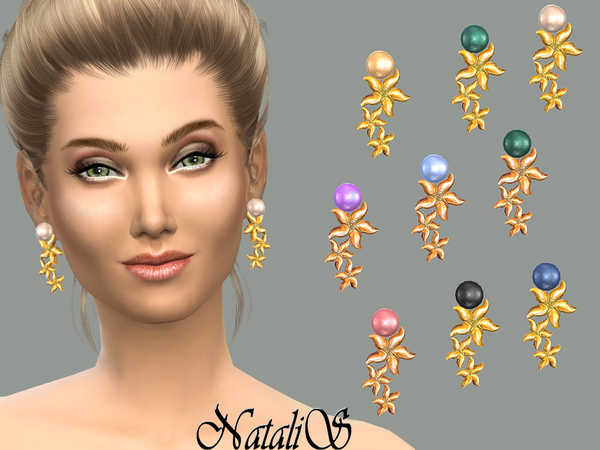  The Sims Resource: Starfish pearl cascade earrings by NataliS